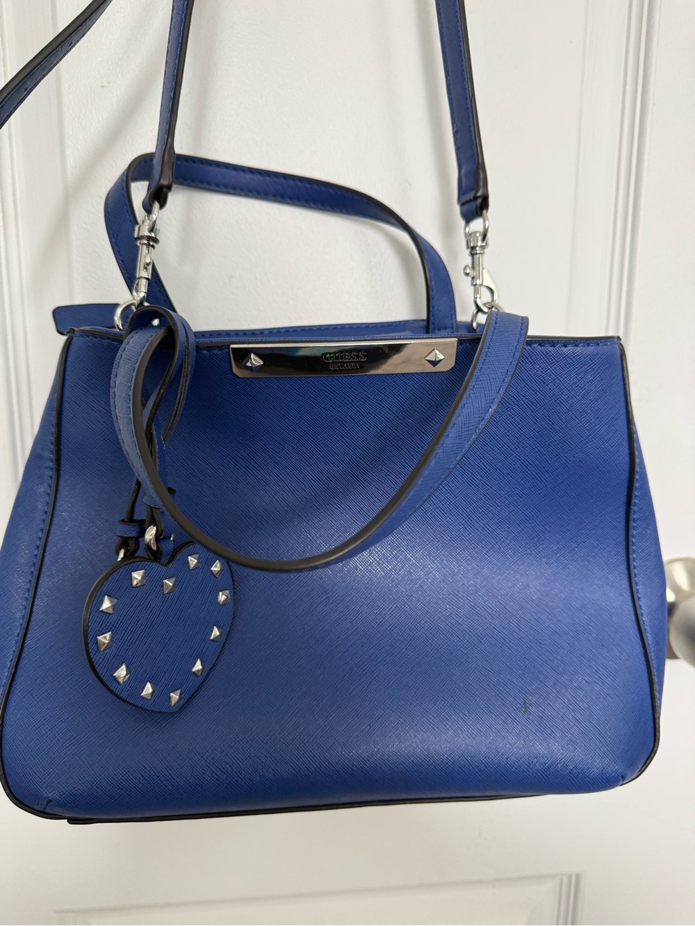 Guess Royal Blue Saffiano Shoulder Bag with Heart Charm